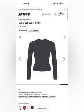 SKIMS Black Long-Sleeve Crewneck Top